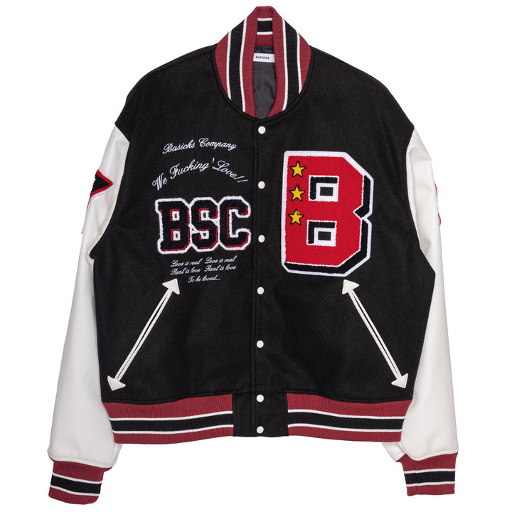 Vintage Style Varsity Jacket(BLACK) – BASICKS