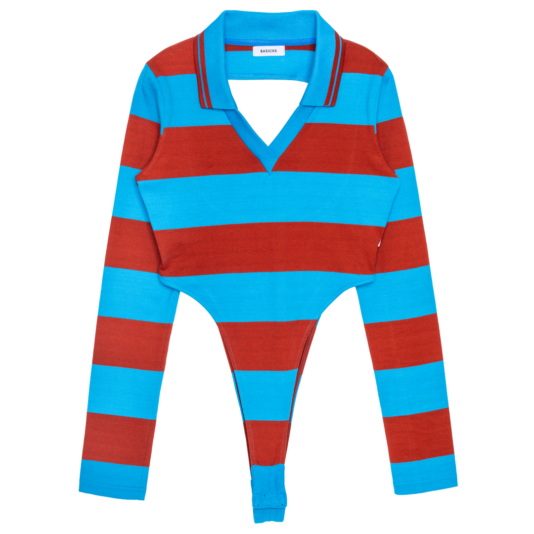 BASICKS Rugby Bodysuits ストライプ ポロシャツ 長袖 Rugby Bodysuits(BLUE) – BASICKS