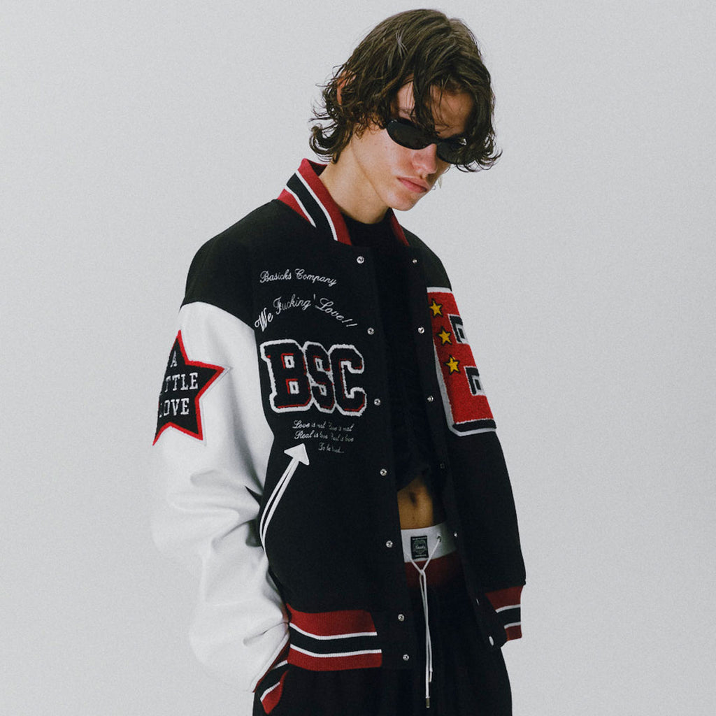 Vintage Style Varsity Jacket(BLACK) – BASICKS